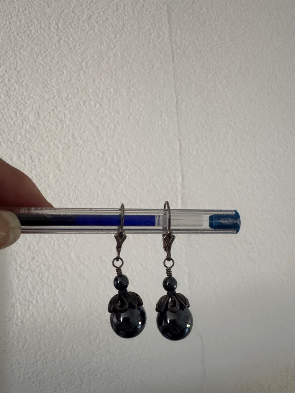 Hematite Drop Bead Earrings with Floral Caps - Women Jewelry - Picture 2 of 3